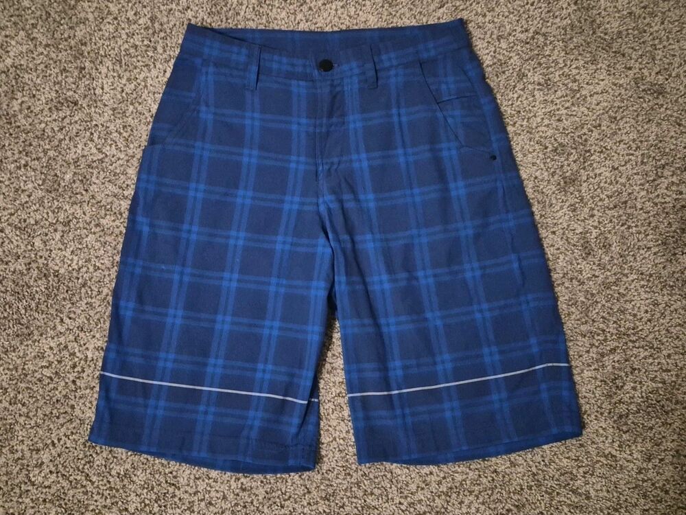 Lululemon Shorts Kahuna Shorts Mens 30 Blue Plaid Pockets Zip Flat Front Golf